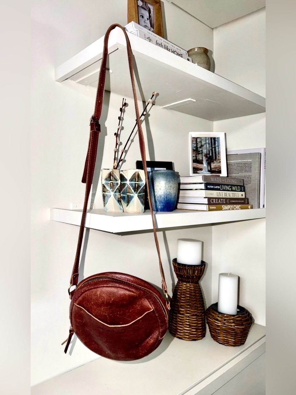 Portland Leather Goods Circle Crossbody Cognac Full Grain Leather Round Bag
